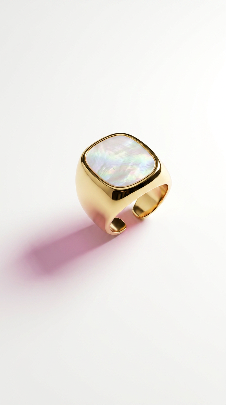 ✨ Eleganter Edelstahlring mit Perlmutt-Detail Silber/Gold ✨