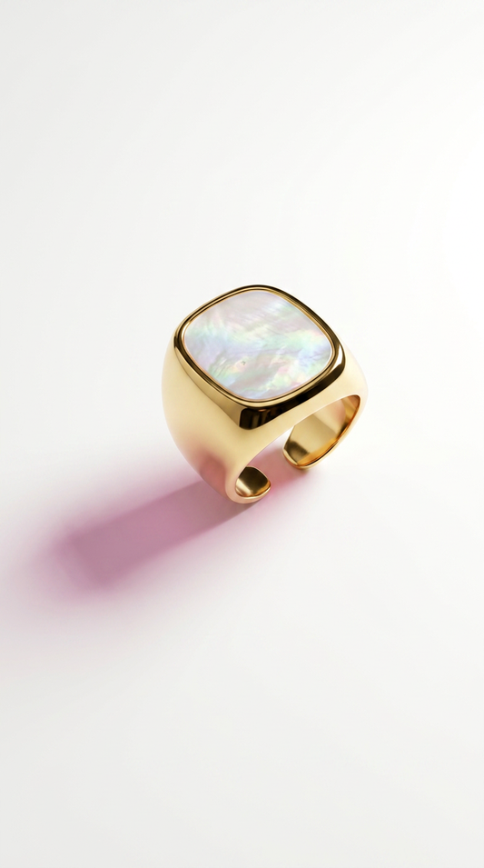 ✨ Eleganter Edelstahlring mit Perlmutt-Detail Silber/Gold ✨