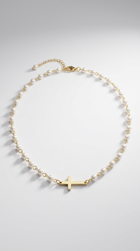 ✨ Kreuz Perlenkette Gold ✞