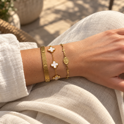 Kreuz-Armband mit Marienmedaille – Gold & Silber