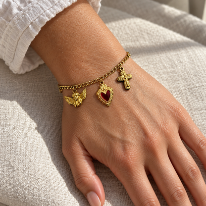 Charm-Armband mit Engel, Herz & Kreuz