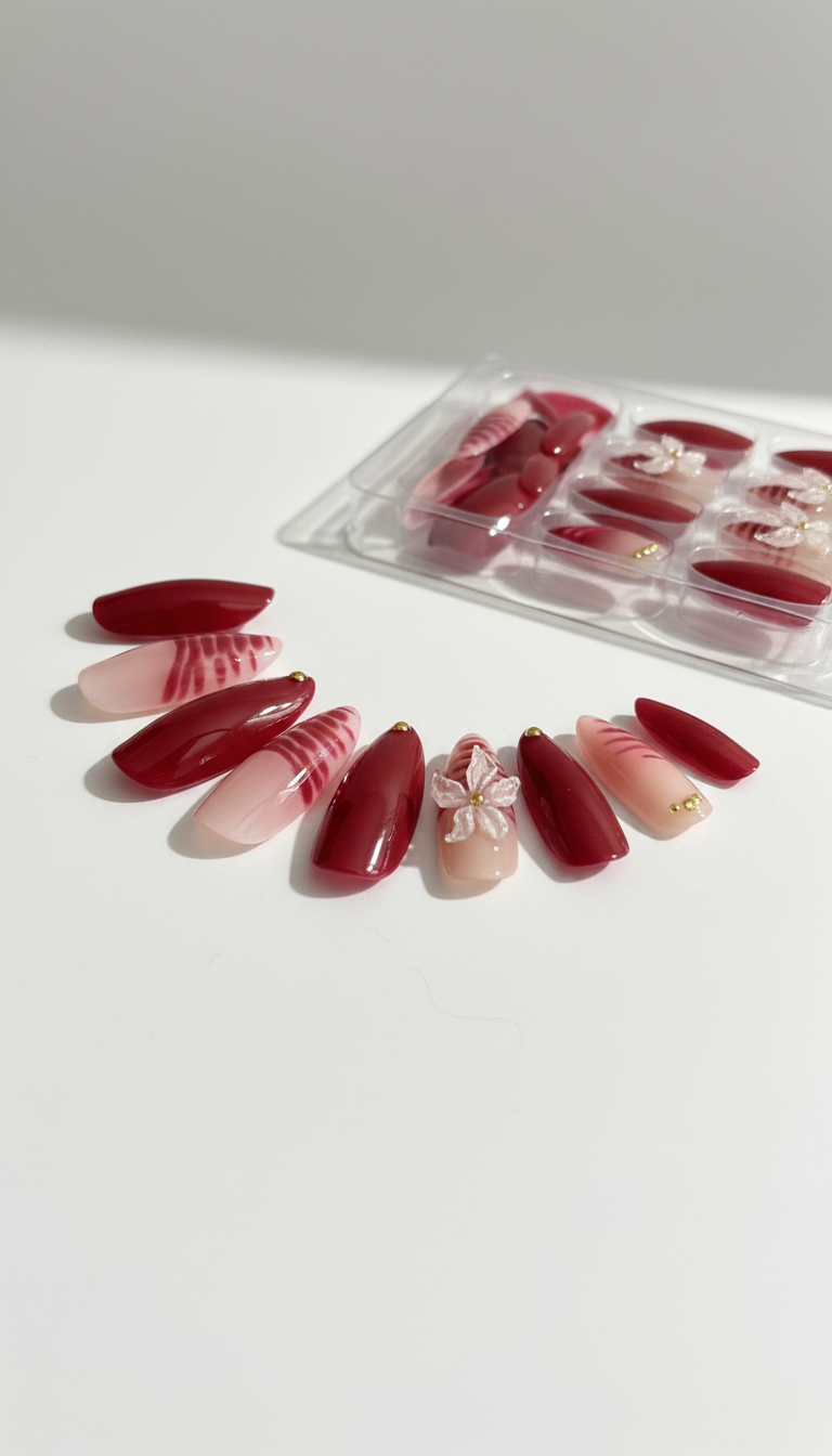 24 Stück Press-On Nails – Red Edition 🌸💅