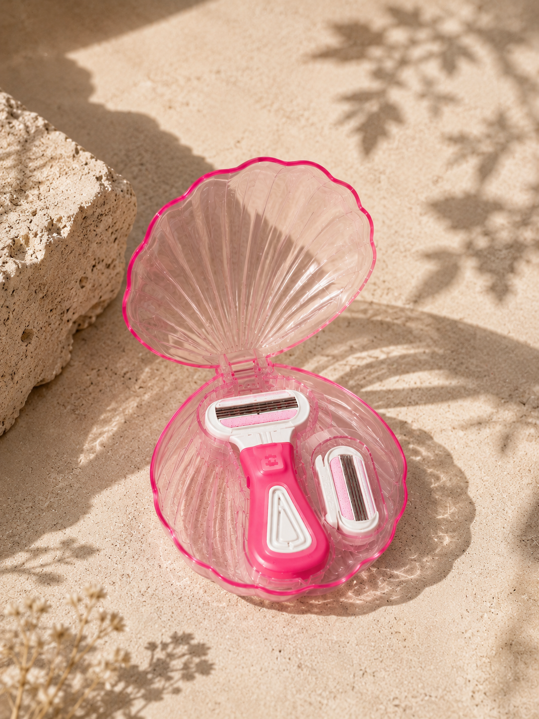 Muschel Rasierer Reise Set – Rosa Reise-Rasierer mit 2 Klingen 🐚💗