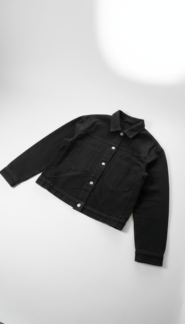 Schwarze Oversize Jeansjacke mit Mickey-Motiv – Size S/L