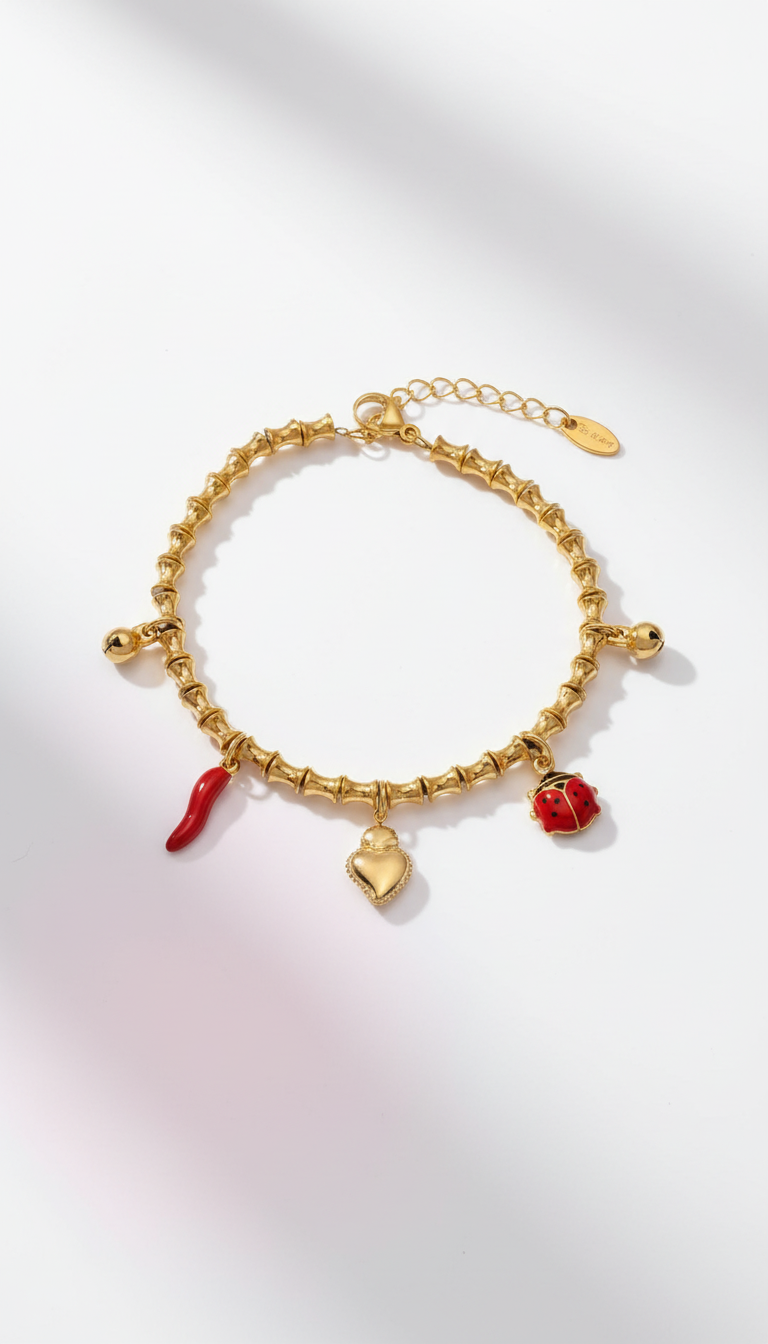 Charm-Armband „Cuore Fortuna“ – Edelstahl, goldfarben ✨