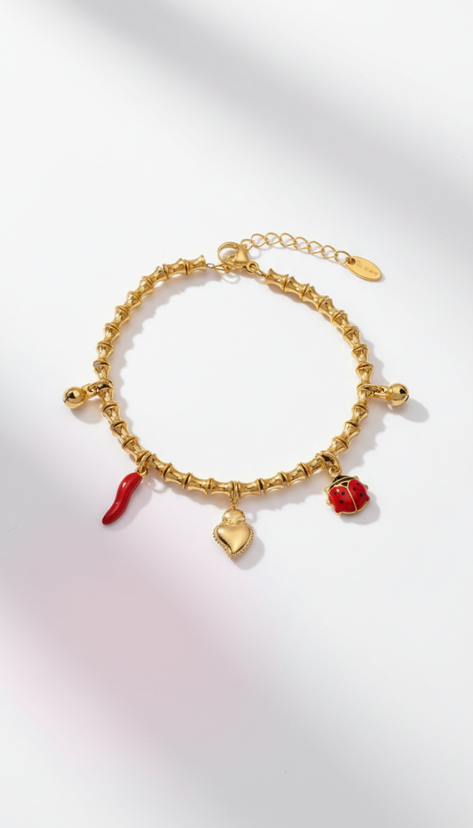 Charm-Armband „Cuore Fortuna“ – Edelstahl, goldfarben ✨