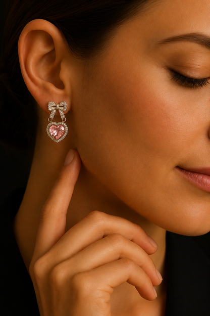 Herz-Ohrringe mit Schleife – Edelstahl, wasserfest, 925 Silver ✨🩷