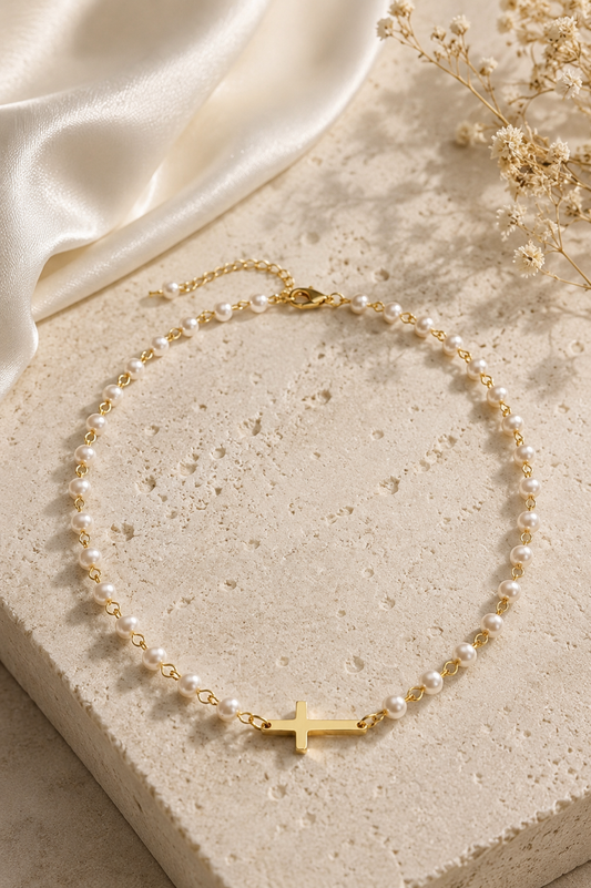 ✨ Kreuz Perlenkette Gold ✞