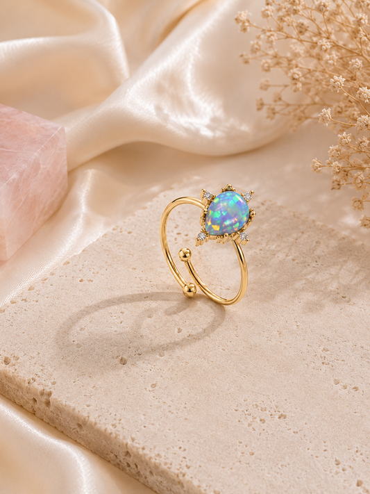 ✨ Eleganter Opal Ring in Goldoptik Verstellbar✨