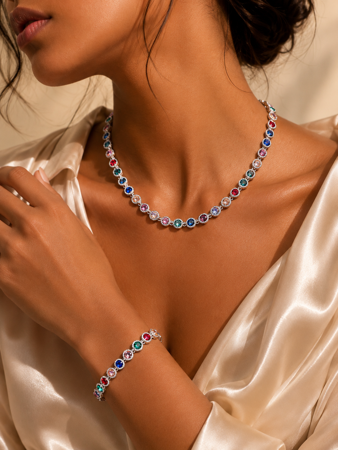 ✨ Rainbow Crystal Schmuckset – Edelstahl silber ✨