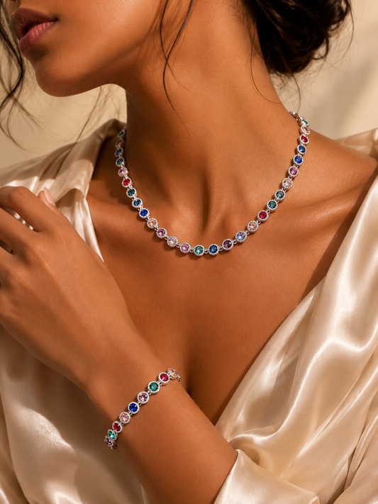 ✨ Rainbow Crystal Schmuckset – Edelstahl silber ✨