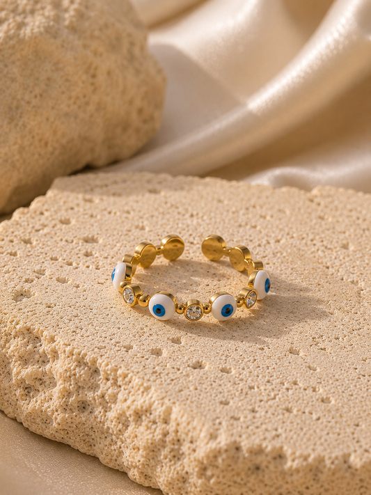 Evil Eye Ring – Verstellbar Edelstahl Gold