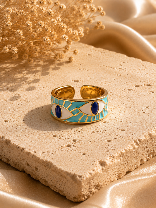 Verstellbarer Evil Eye Ring – Edelstahl
