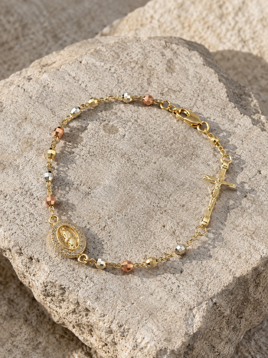Rosenkranz-Armband mit Marienmedaille & Kreuz – Edelstahl, wasserfest