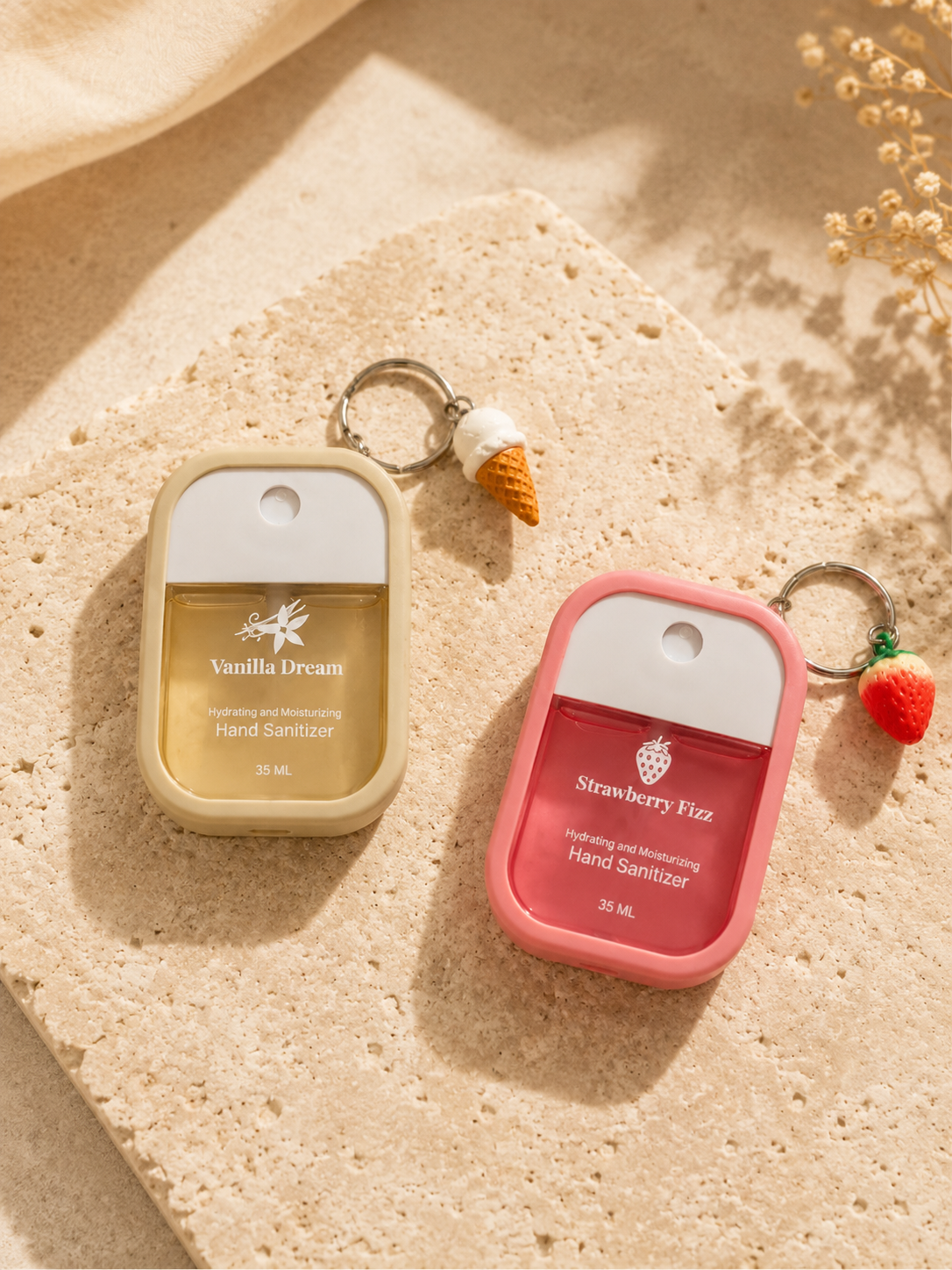 Hand Sanitizer Schlüsselanhänger – Vanilla Dream & Strawberry Fizz