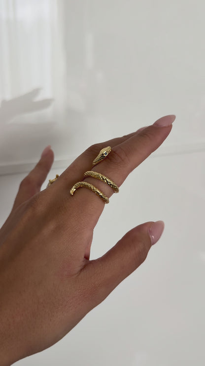 Eleganter Schlangen-Ring aus Edelstahl mit Zirkonia – wasserfest & verstellbar